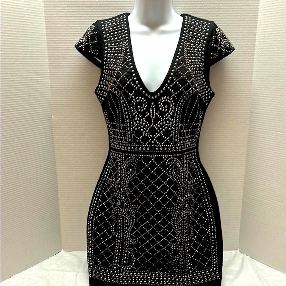 Bebe Black and Silver Sequin Bodycon Mini Dress